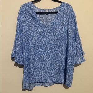 Blue Floral V-Neck Women's Top